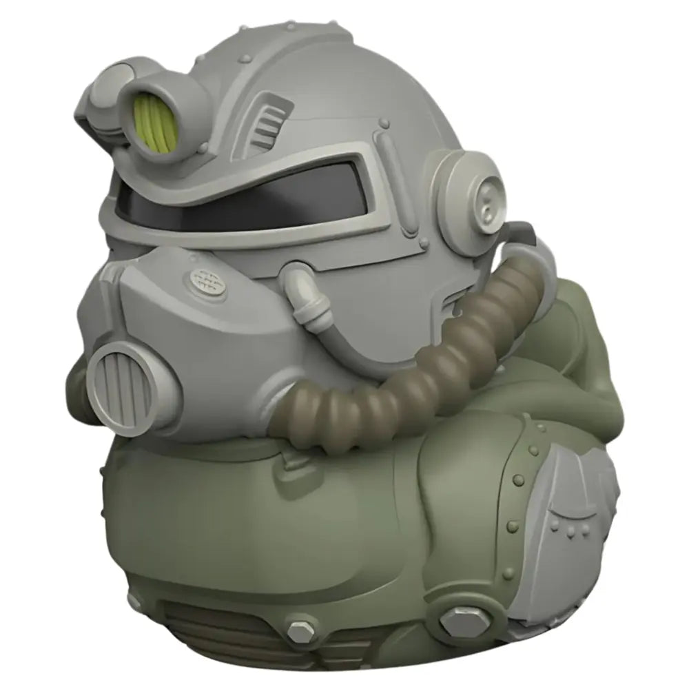 Slight right angled view of the Tubbz Mini Fallout T-51 Armor in the shape of a duck 