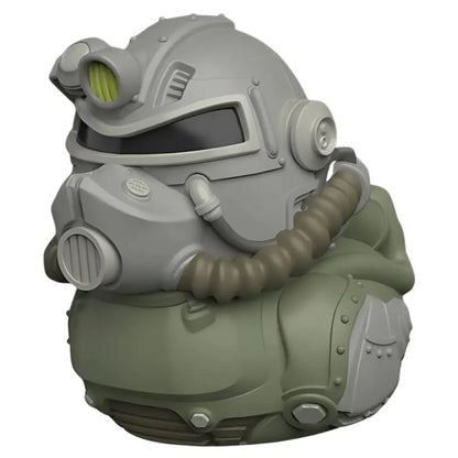 Slight right angled view of the Tubbz Mini Fallout T-51 Armor in the shape of a duck 