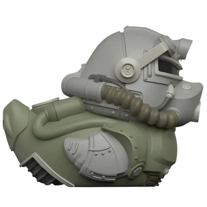 Side view of the Tubbz Mini Fallout T-51 Armor in the shape of a duck showcasing the helmet and armor design on body