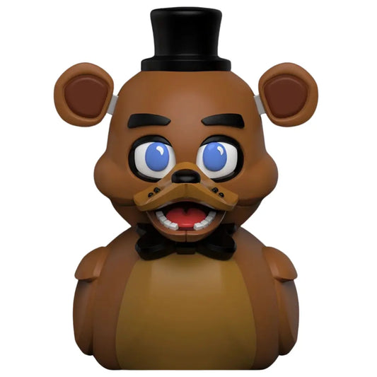 Front view of the Tubbz Mini FNAF Freddy Vinyl Figurine with a top hat 
