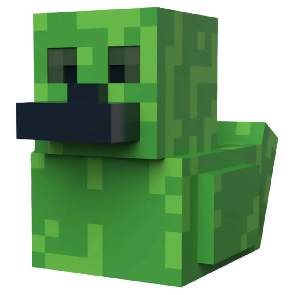 Angled view of the Tubbz Minecraft Mini Creeper in the shape of a duck