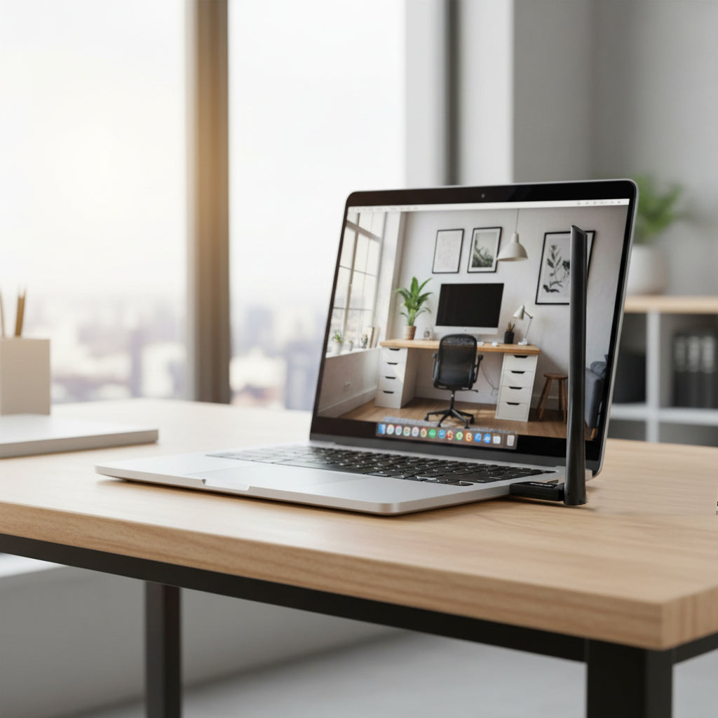 The Tenda U10 connected to a desktop PC on the rear USB port.

