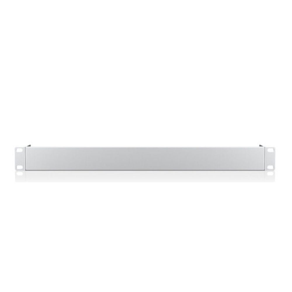 Blank metal faceplate installed in 19-inch server rack
