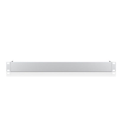 Blank metal faceplate installed in 19-inch server rack