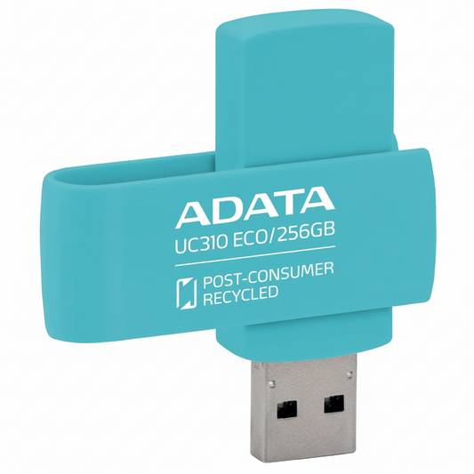 Front view of the green ADATA UC310 ECO 256GB flash drive.

