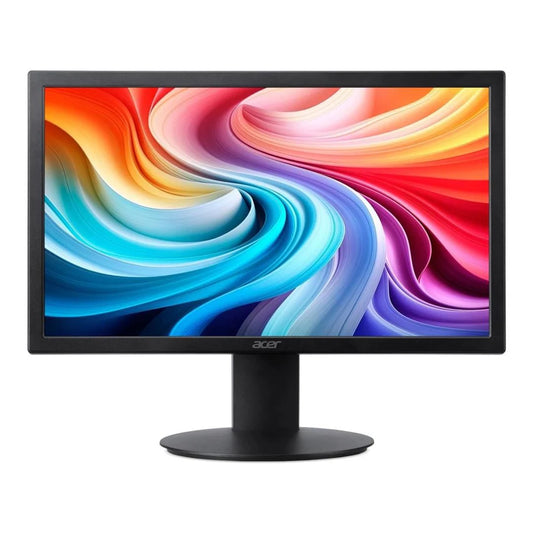 Acer V206Q 19.5" HD+ LED monitor with a colorful abstract design on the screen against a white background