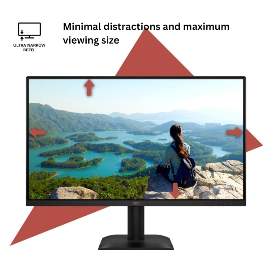 Monitor displaying a scenic view with minimal distractions and maximum viewing size.