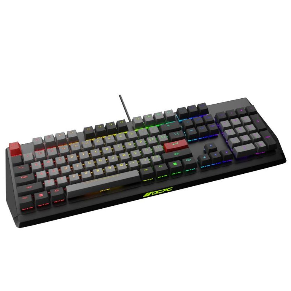 OCPC KR1 104-key RGB mechanical gaming keyboard with aluminum body, hot-swappable Gateron switches, black/grey.