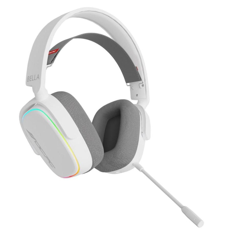 OCPC BELLA Virtual 7.1 White Gaming Headset with RGB, detachable mic, 50mm drivers, multiplatform