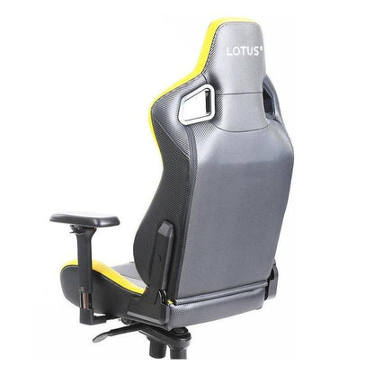 OCPC Lotus Gaming Chair with yellow trim, ergonomic design, and adjustable armrests for premium comfort.