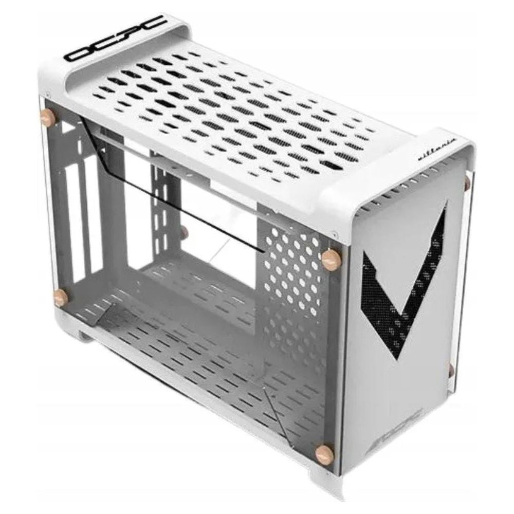 OCPC Vittoria ITX PC Case in white, compact Mini-ITX chassis with tempered glass side panel and perforated top
