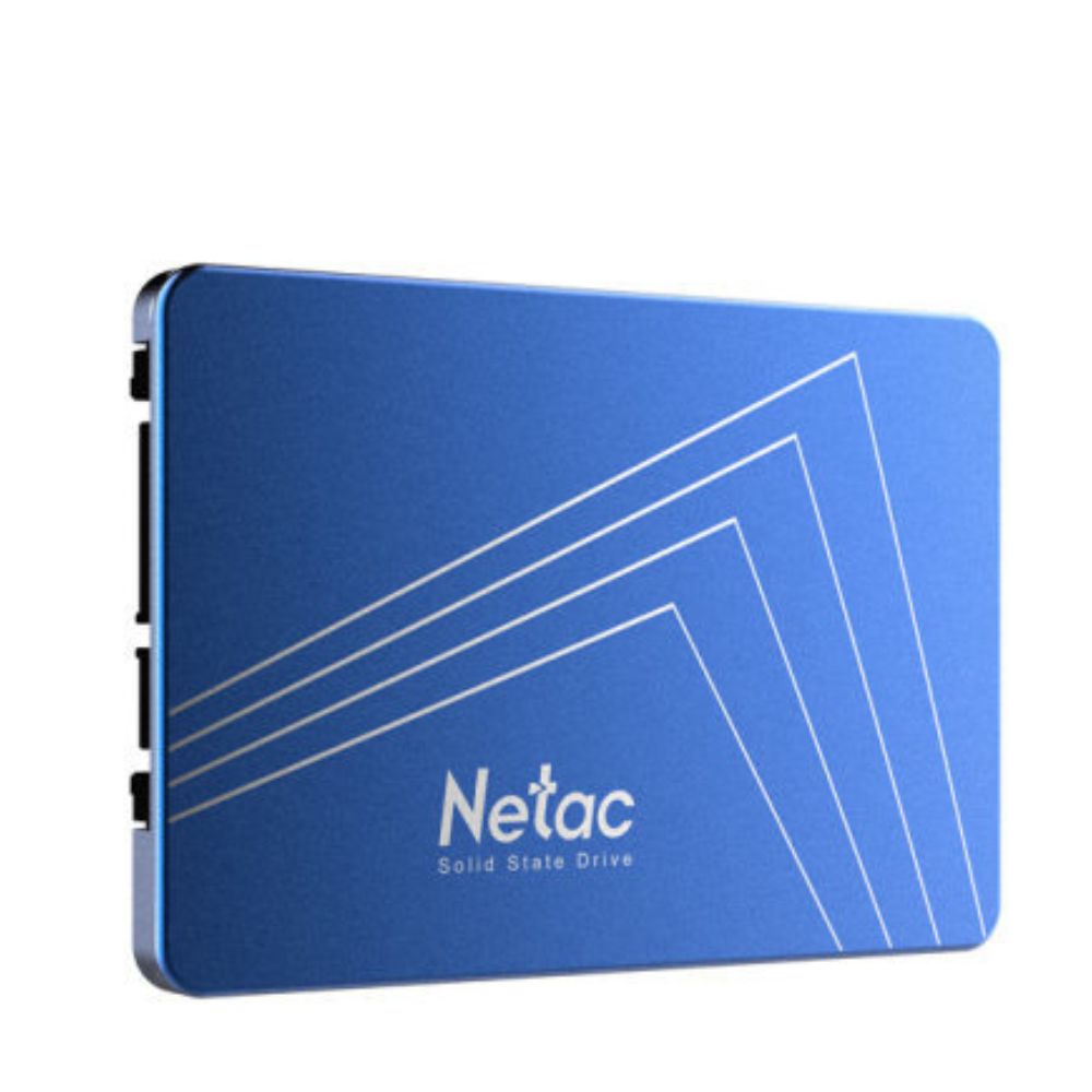 Netac N600S 1TB 2.5-inch SATA III SSD in a blue enclosure with white diagonal lines.