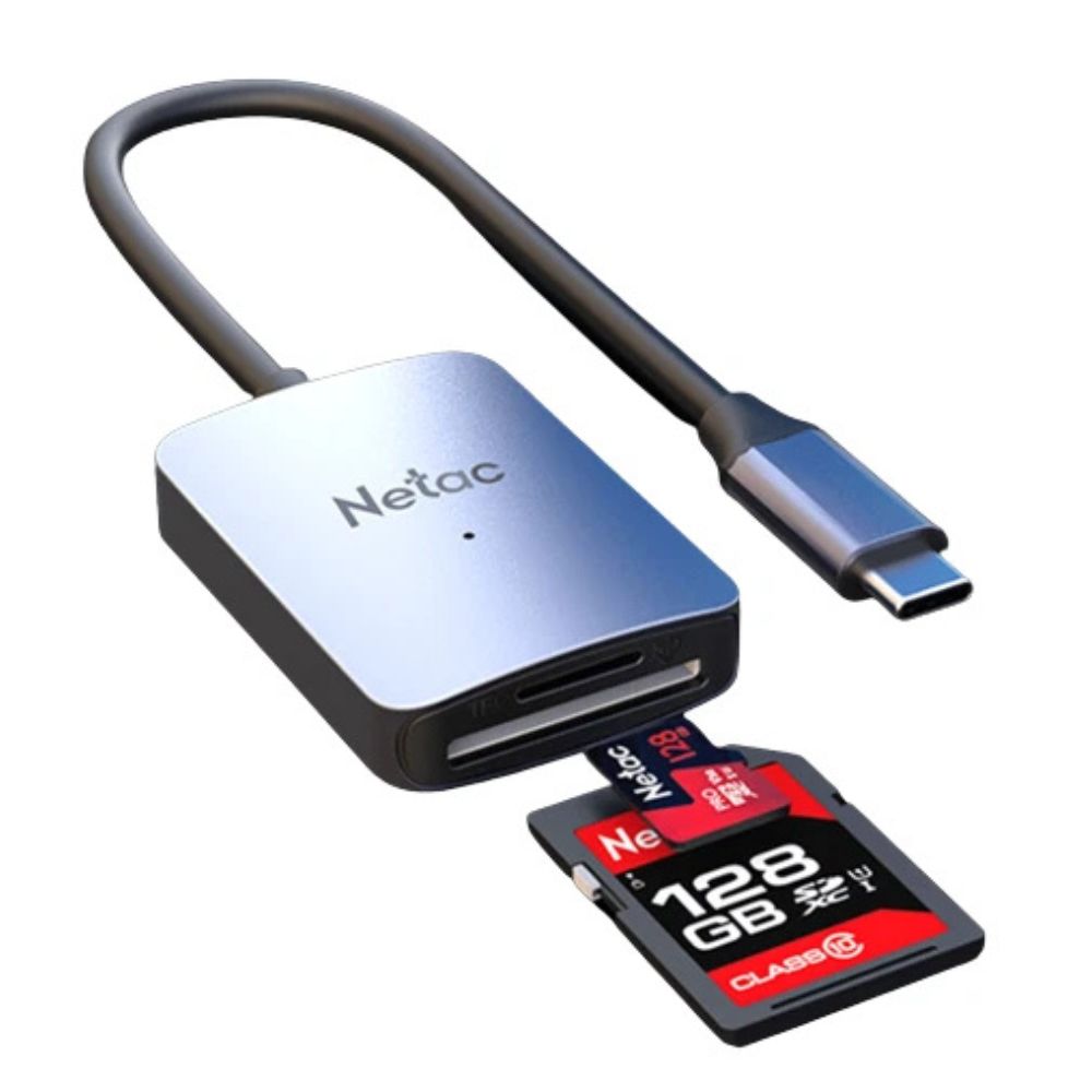 Netac WK12 USB 3.0 & Type-C SD/microSD dual-interface card reader (NT09WK12-30GR) for fast transfers.