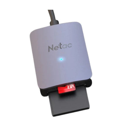 Netac WK12 dual-interface USB 3.0/Type-C card reader with SD/microSD slots and blue LED