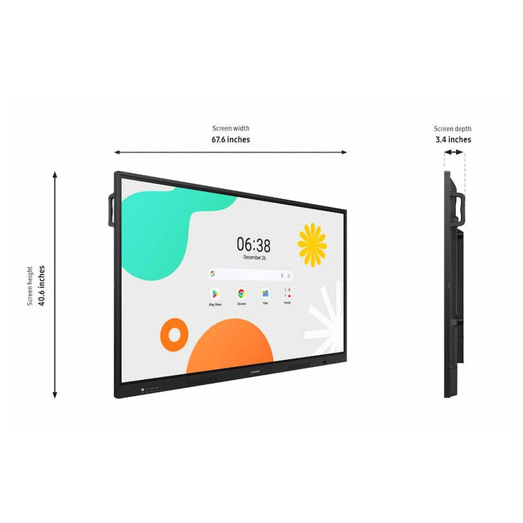 Samsung WA75F 75-inch interactive display perspective and dimensions