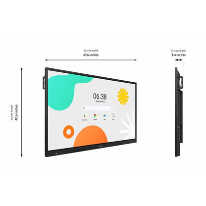 Samsung WA75F 75-inch interactive display perspective and dimensions