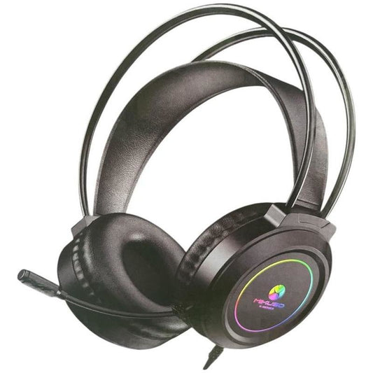 Mikuso XP628 Black gaming headset with RGB lighting on a white background