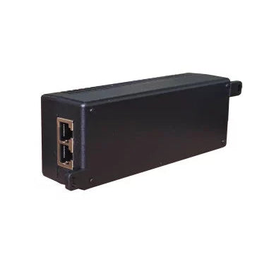 Black poe injector with ports on a white background