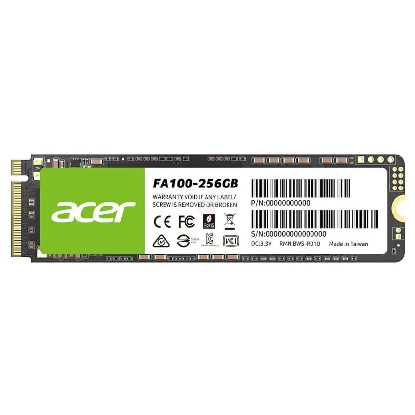Acer FA100 256GB M.2 PCIe NVMe Gen 3 x 4 solid-state drive on a white background