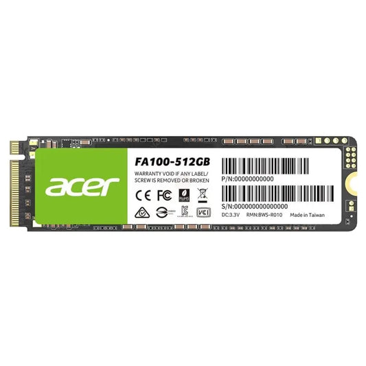 Acer FA100 512GB M.2 PCIe NVMe Gen 3 x 4 solid-state drive on a white background