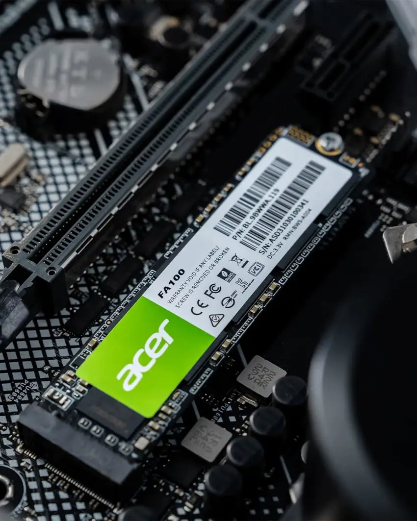 SSD with Acer logo on a computer motherboard