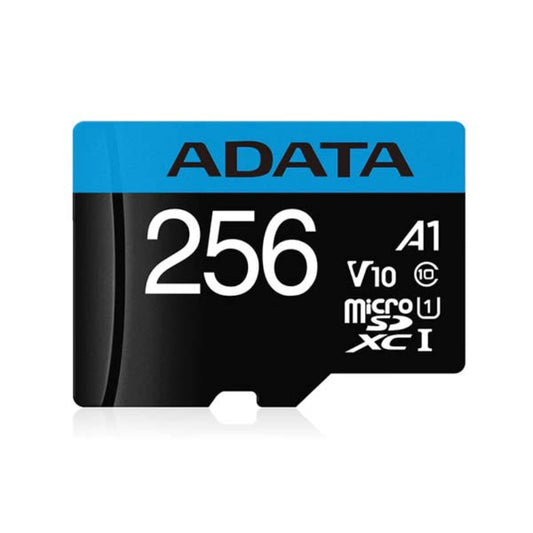 ADATA microSDXC card with 256GB capacity on a white background