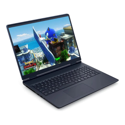 Left angled view of the Alienware 16 Aurora 16 inch Gaming Laptop with a colourful Sonic the Hedgehog image on the screen