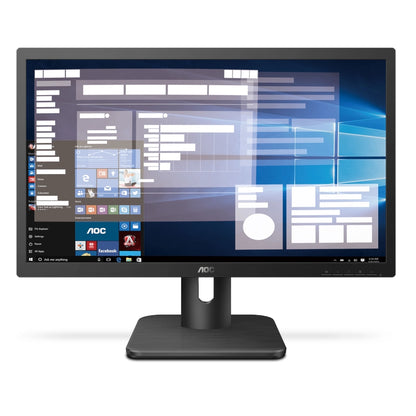 Front view of the AOC 20E1H 19.5 inch HD+ Computer monitor displaying a desktop interface with AOC branding on a white background