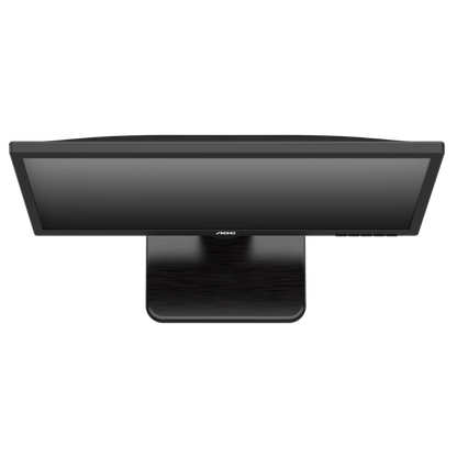 Top view of the AOC 20E1H 19.5" Black computer monitor on a white background