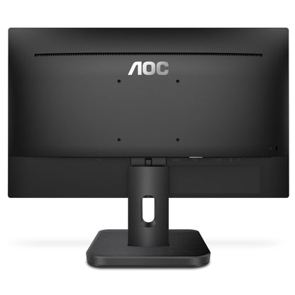 Rear view of the AOC 20E1H 19.5" HD+ 1600 x 900 Black computer monitor with AOC logo and VESA mounting holes on a white background