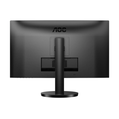 Back view of the AOC u27b3cf 27 inch 4k uhd ips monitor displaying the height adjustable stand and vesa mounting