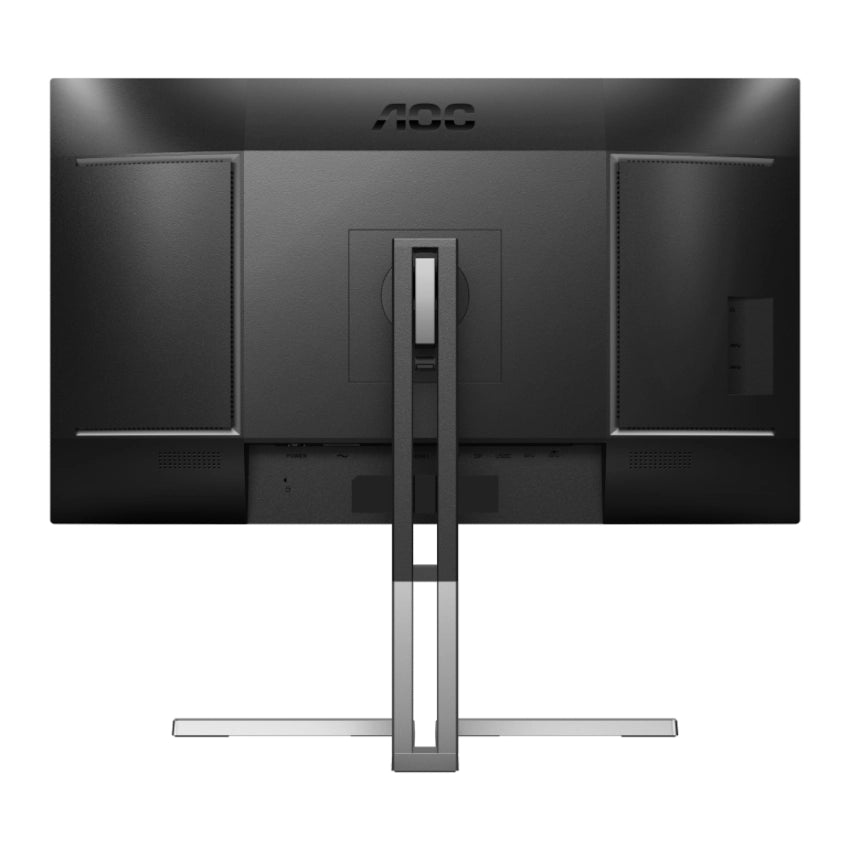 Rear view of the AOC U27U3XD Graphic Pro 27 inch IPS monitor showing the vesa mounting and ergonomic height adjustable stand