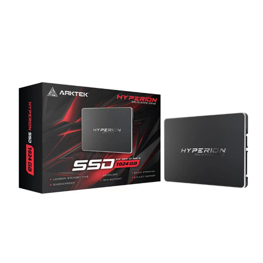 ARKTEK Hyperion SSD packaging with a black and red design on a white background