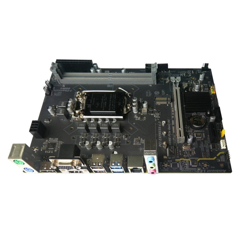 Arktek AK-H510M EG LGA1200 MATX Computer motherboard showing the backplate on a white background