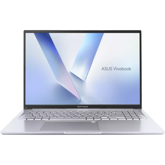 ASUS Vivobook 16 M1605NAQ Ryzen 7, 16GB, 512GB SSD, Backlit Keyboard, Windows 11 Home in silver 16" WUXGA Laptop open view. 