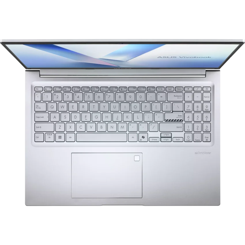 ASUS Vivobook 16 M1605NAQ Ryzen silver 16" WUXGA Laptop top keyboard view. 