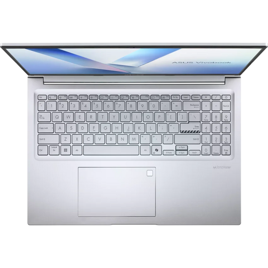 ASUS Vivobook 16 M1605NAQ Ryzen silver 16" WUXGA Laptop top keyboard view. 