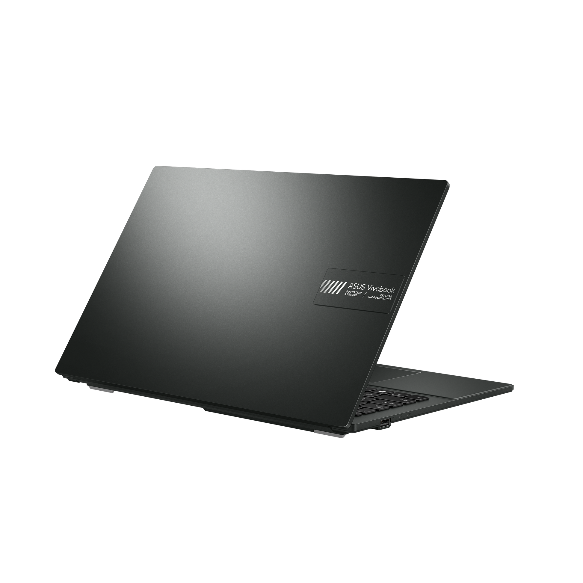 Black laptop with a visible brand logo on a white background