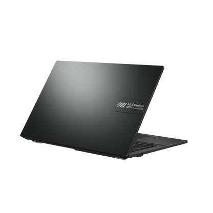 Black laptop with a visible brand logo on a white background