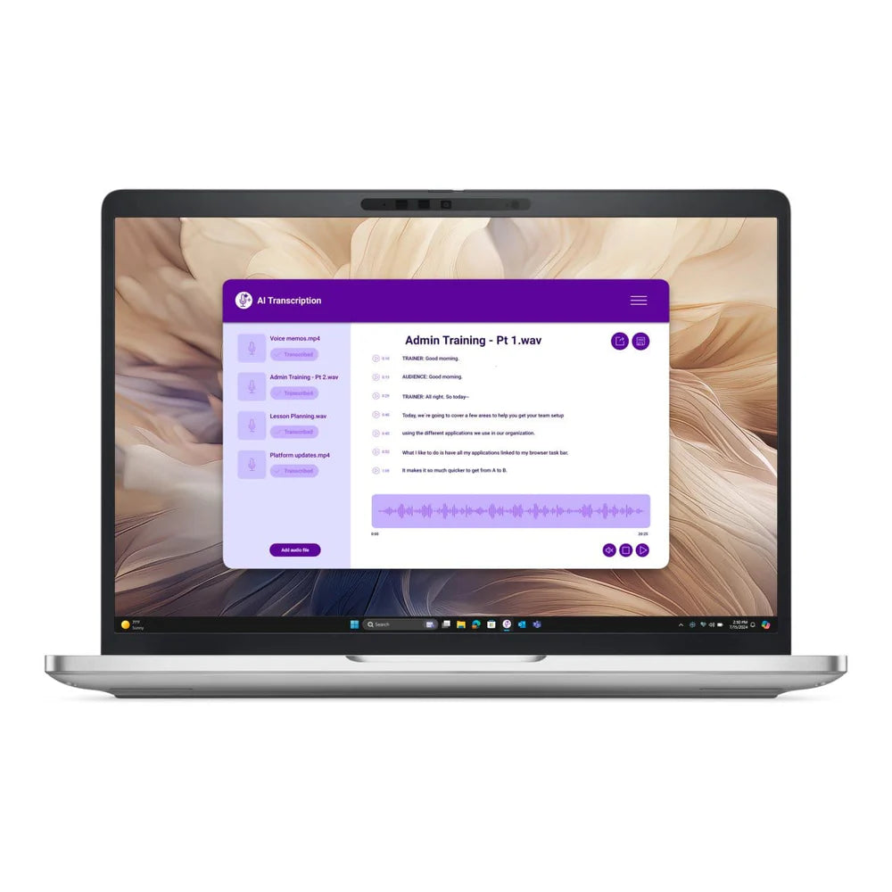 Front view of the Dell Pro 13 Plus 2-in-1 laptop with a colourful display