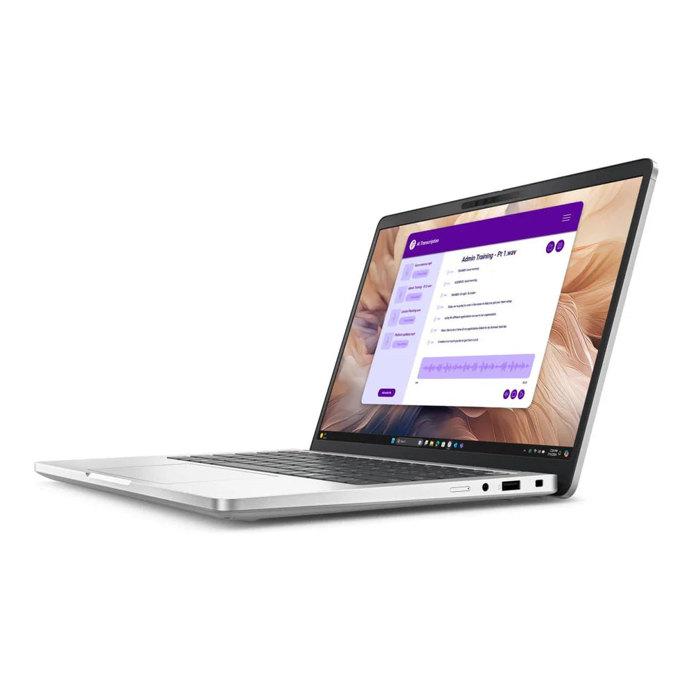 Right side angled view of the Dell Pro 13 Plus 2-in-1 laptop in with colourful display