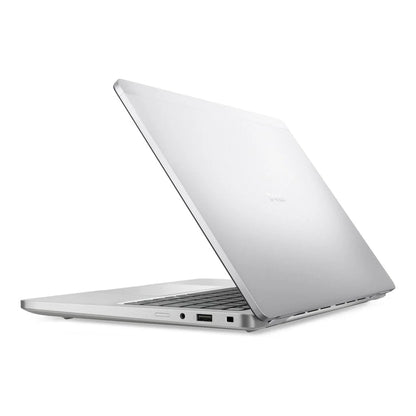 Rear view of the Dell Pro 13 Plus 2-in-1 laptop in tablet mode with touch display showing the silver back cover and Dell logo