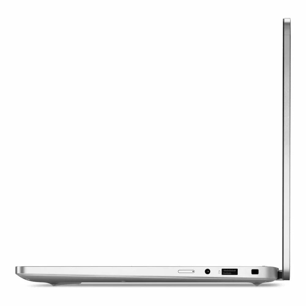 Right side view of the Dell Pro 13 Plus 2-in-1 laptop showing the sim tray, aux, usb port and wedge shaped lock