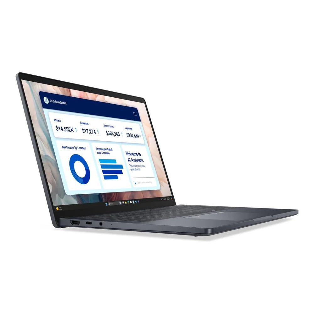 Slight left angled view of the Dell Pro 14 Premium Laptop displaying a software interface on a white background
