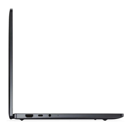 Left side profile view of the Dell Pro 14 Premium Copilot+ Laptop showing the HDMI, USB-C, Aux port and power indicator light. 