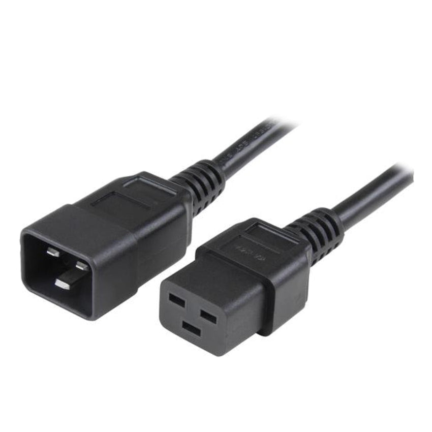 Black power cord with connectors on a white background