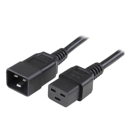 Black power cord with connectors on a white background