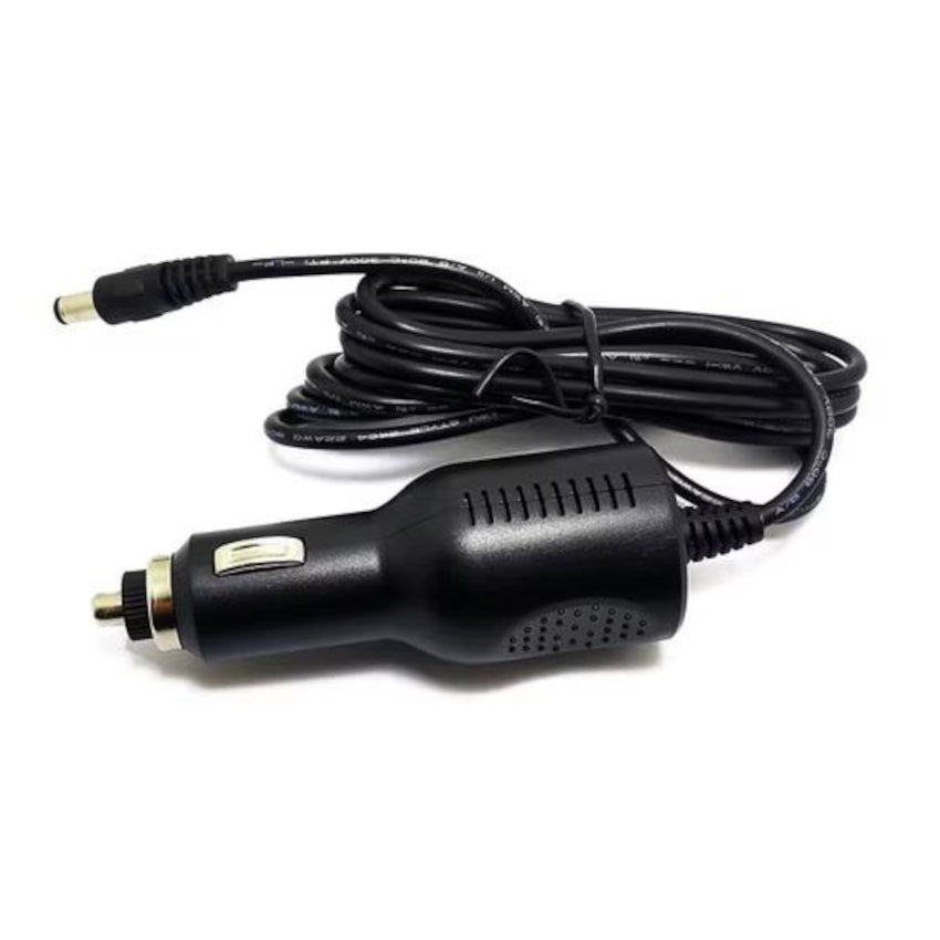 Car charger with a coiled cable on a white background