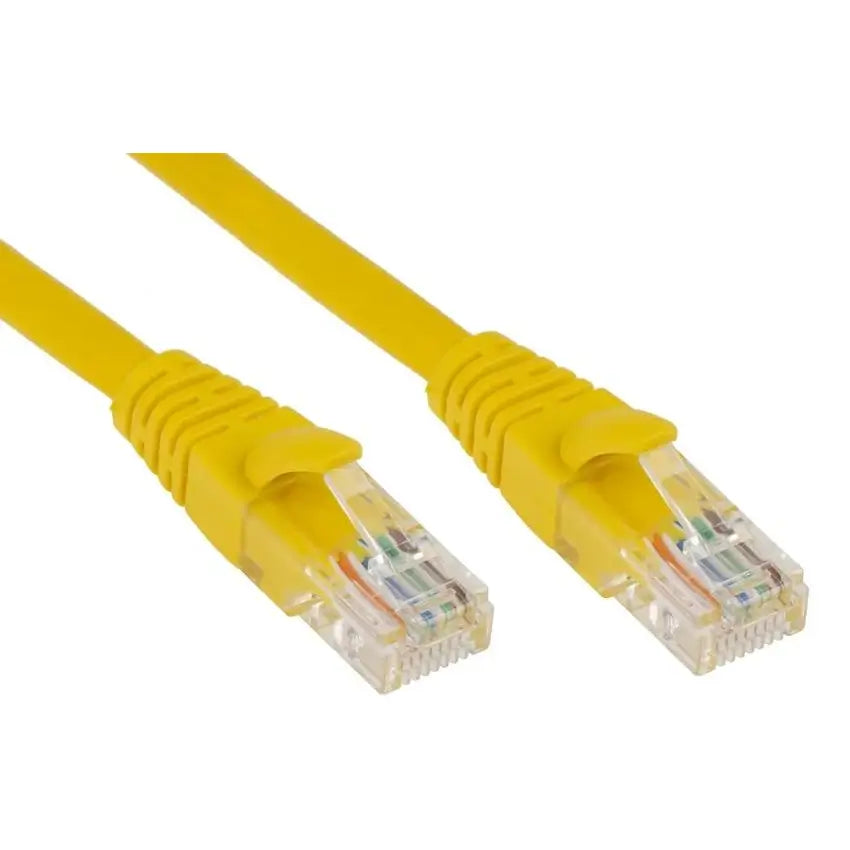 Yellow Ethernet cable on a white background