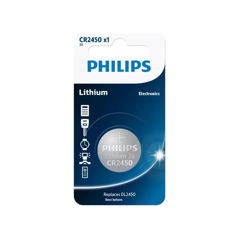 Philips CR2450 3V Lithium Coin Battery – Single Blister, Long-Lasting Button Cell